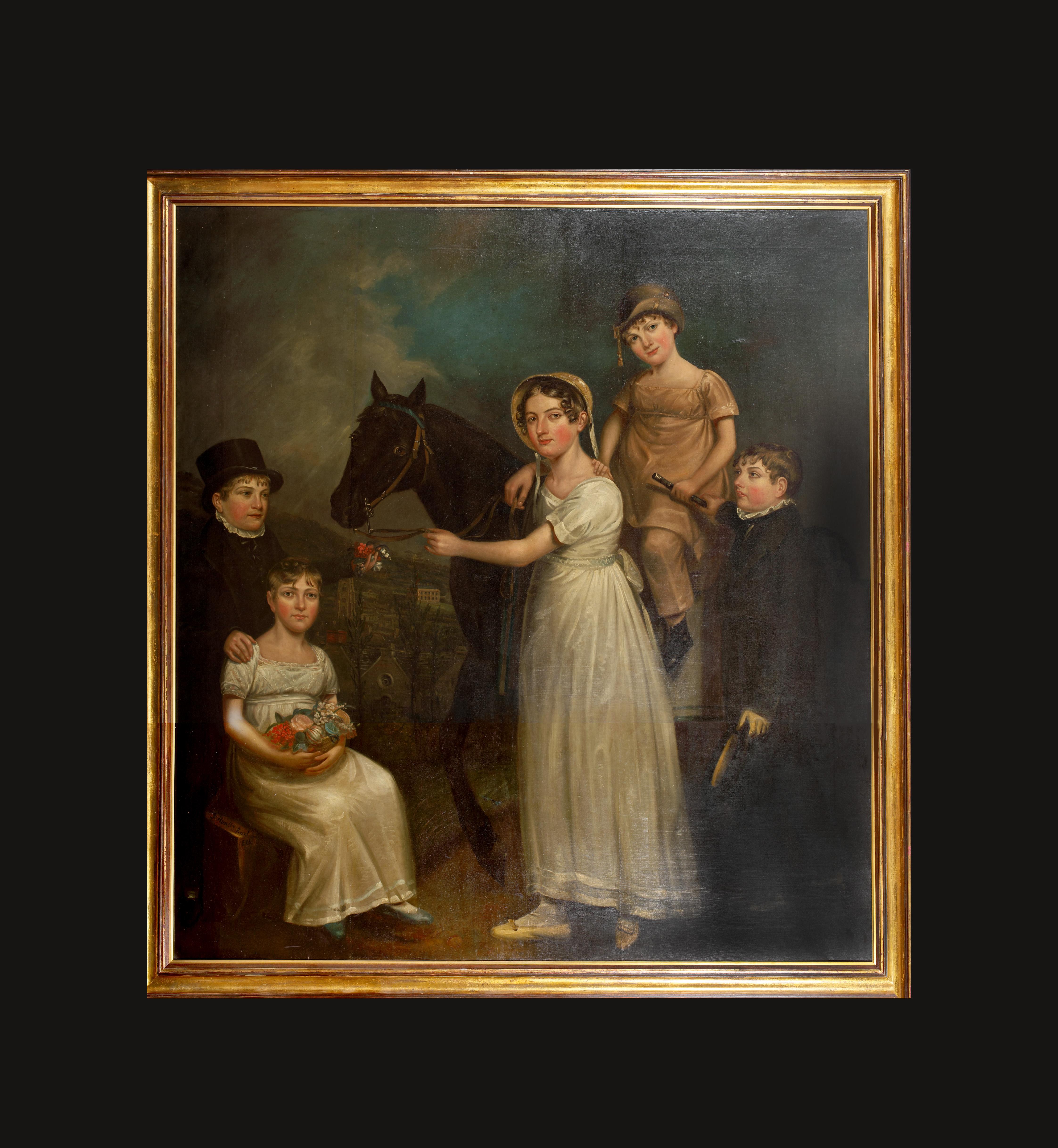 Portrait Of The Fawcett Children Of Bradford, dated 1814  by J. Hunter  - Painting by Unknown