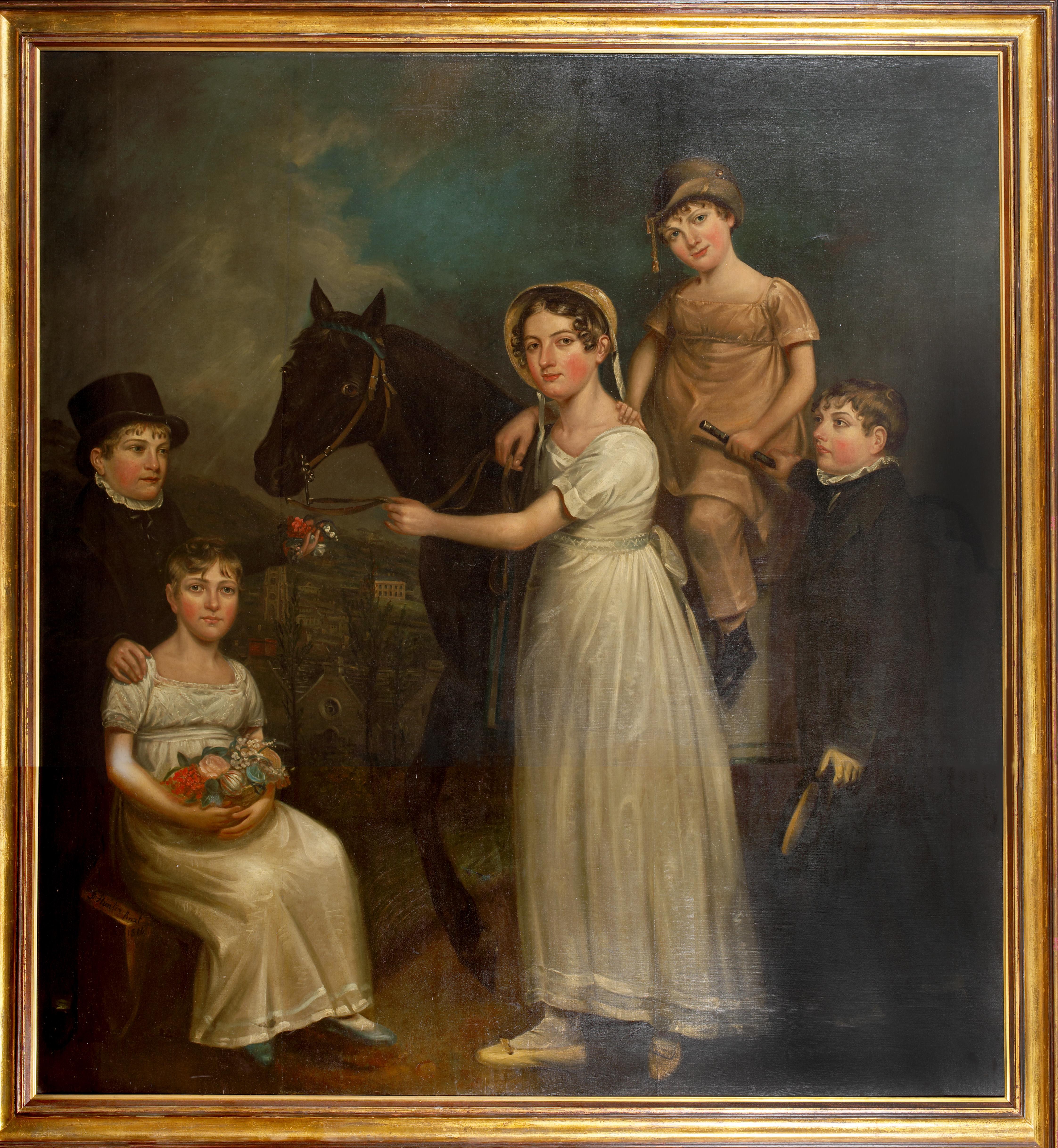 Unknown Portrait Painting - Portrait Of The Fawcett Children Of Bradford, dated 1814  by J. Hunter 