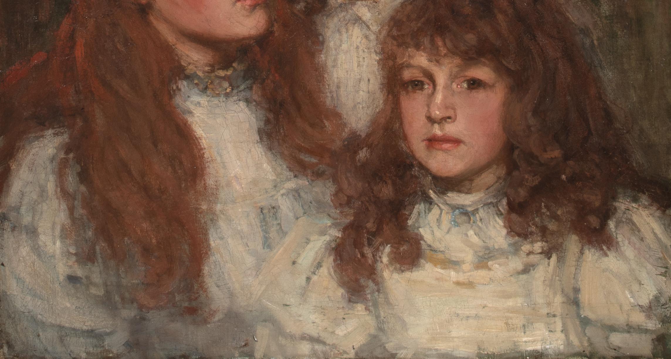Portrait Of The Guinness Sisters, dated 1894

circle of James Abbott McNeill Whistler (1834-1903)

Signed with a rose symbol

Large 19th Century Irish portrait of The Guinness Sisters, oil on canvas signed with a rose symbol. Beautiful portrait of