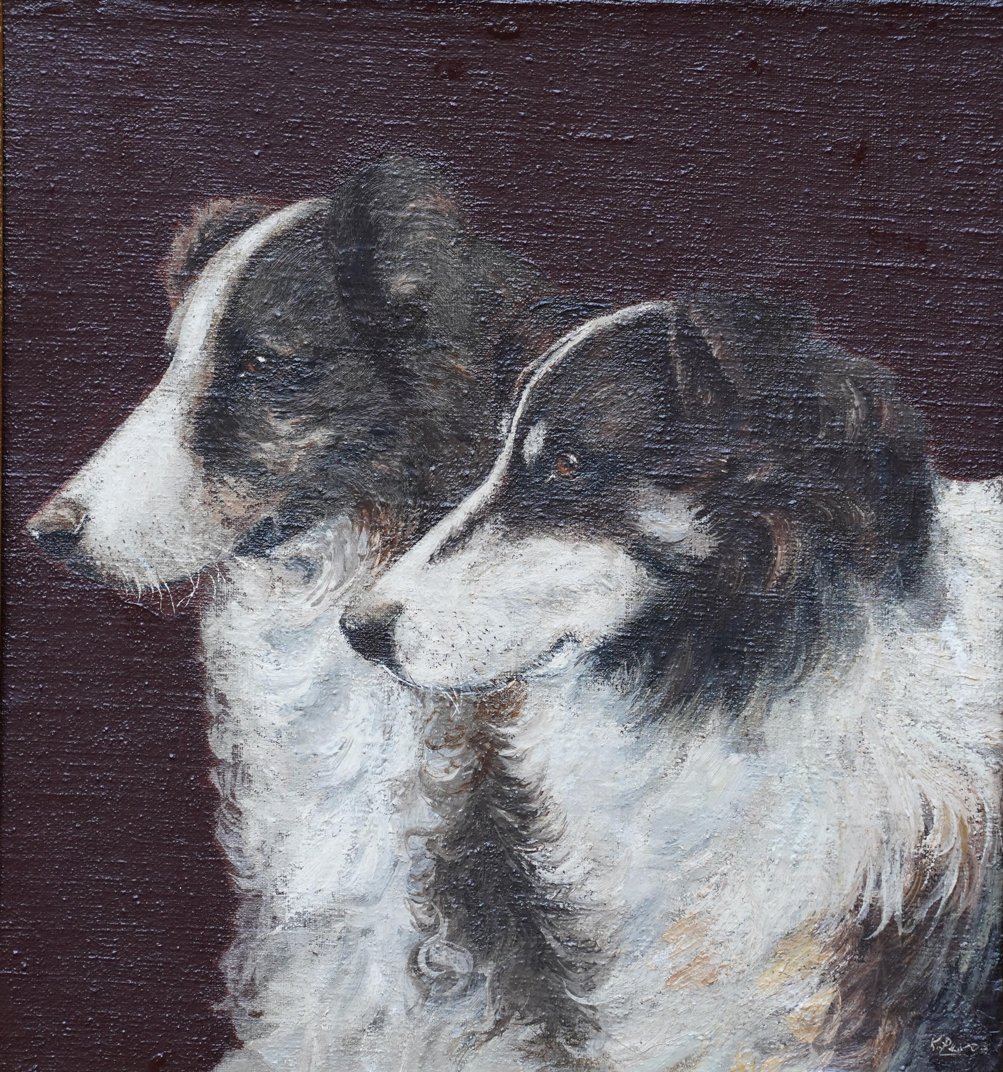 Portrait de deux chiens chevaux - Peinture à l'huile d'art édouardien britannique représentant des animaux - Painting de Unknown
