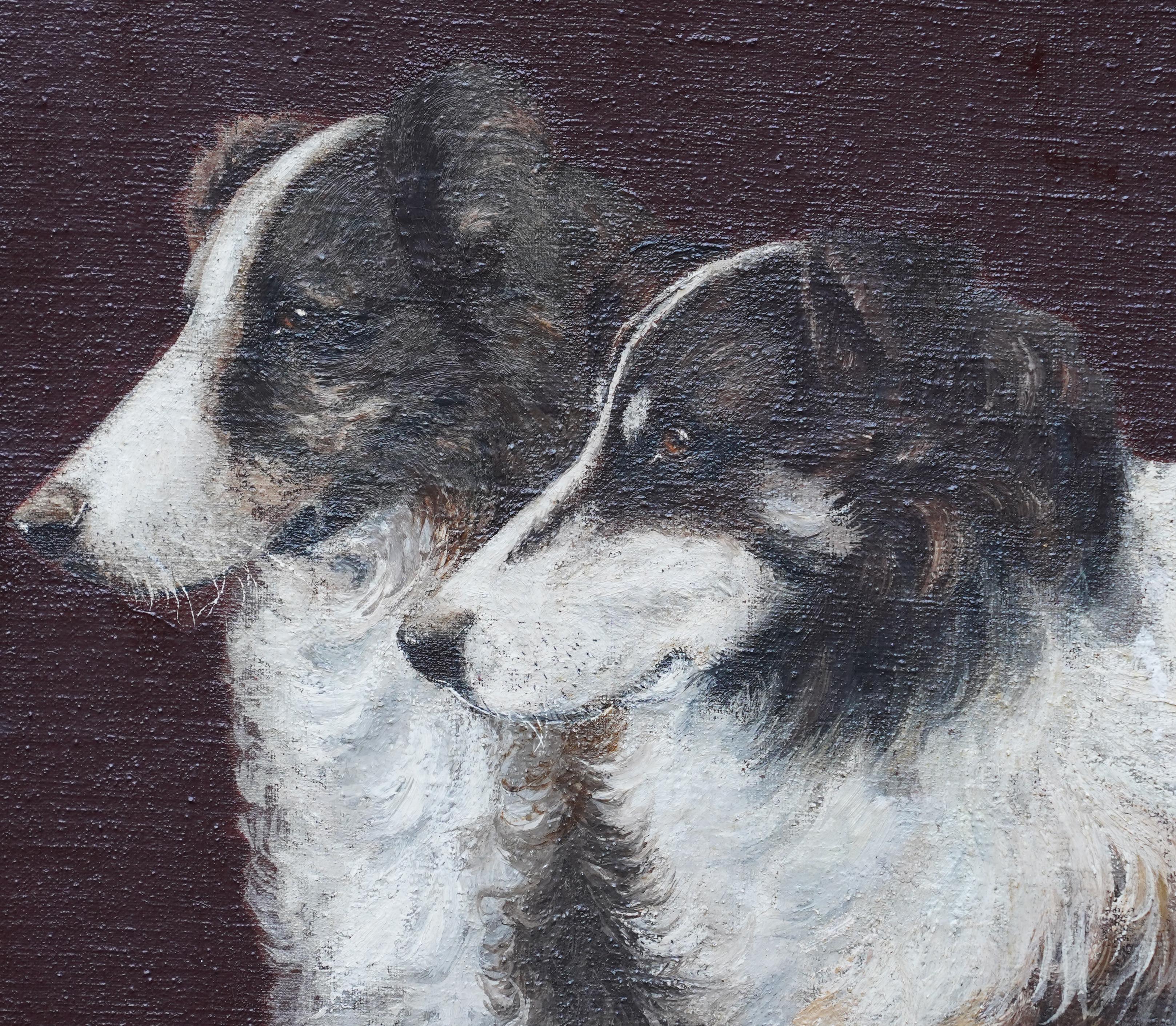 Portrait de deux chiens chevaux - Peinture à l'huile d'art édouardien britannique représentant des animaux - Réalisme Painting par Unknown