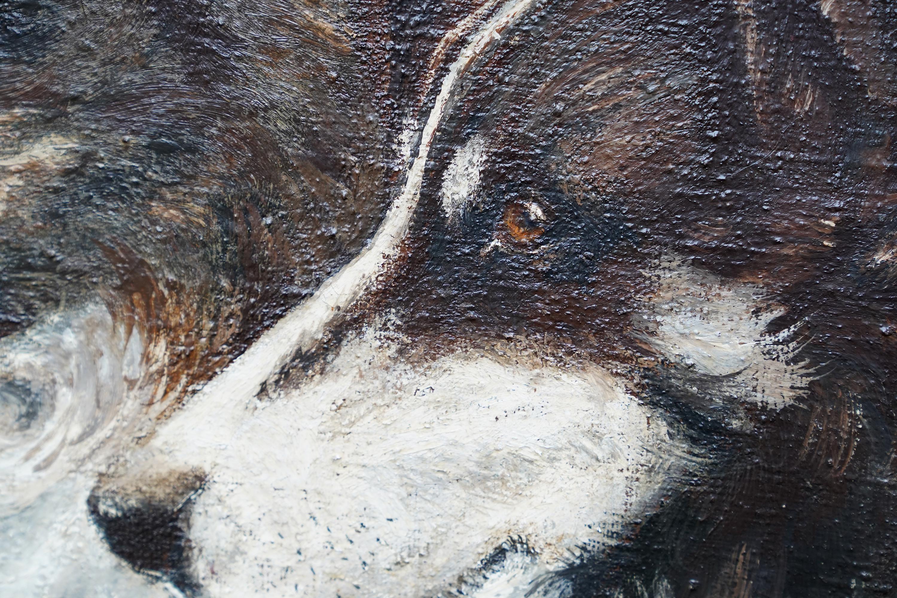 Portrait de deux chiens chevaux - Peinture à l'huile d'art édouardien britannique représentant des animaux en vente 3