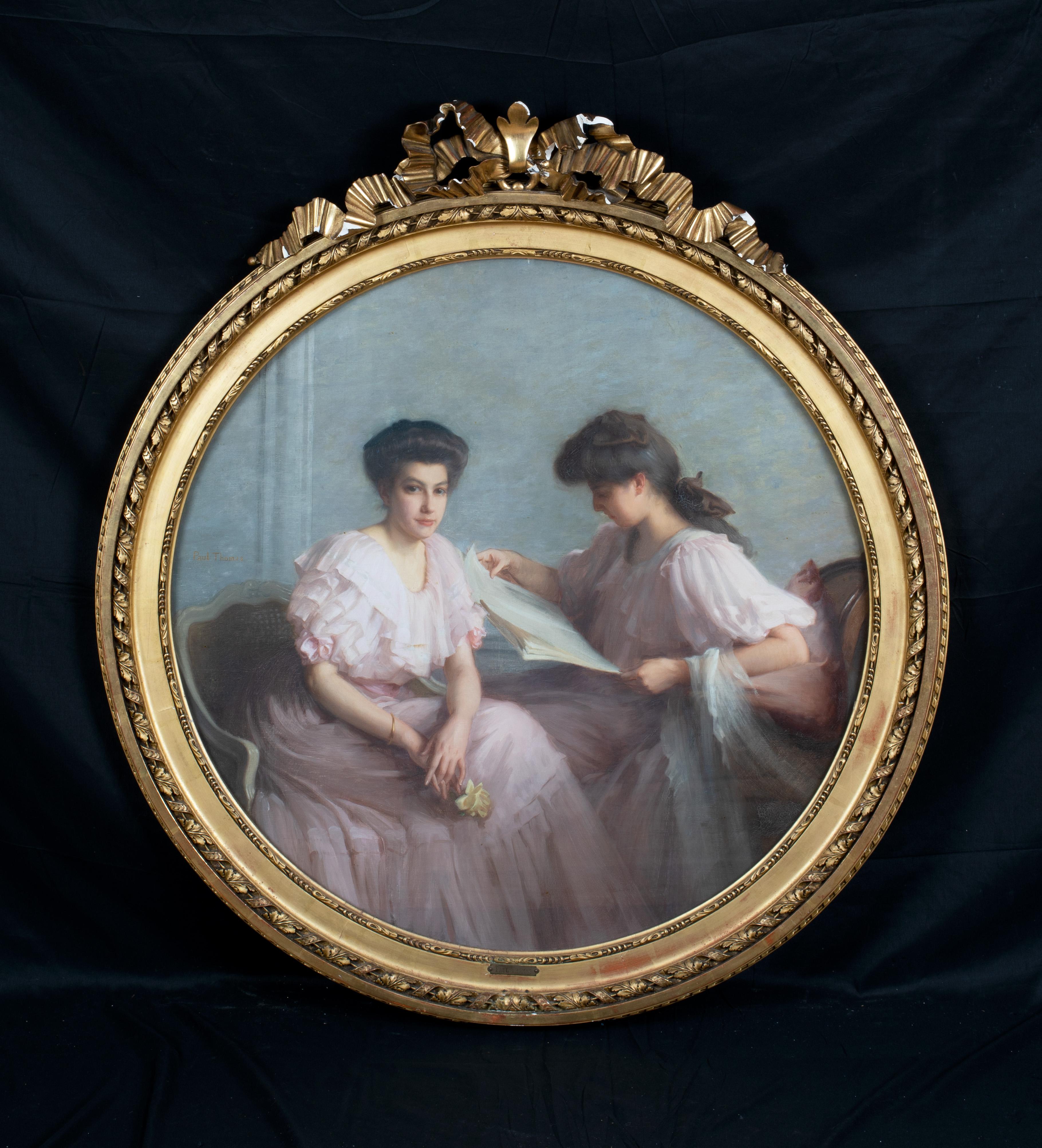 Portrait Of Two Ladies, Paris, 19th Century - Painting by Unknown