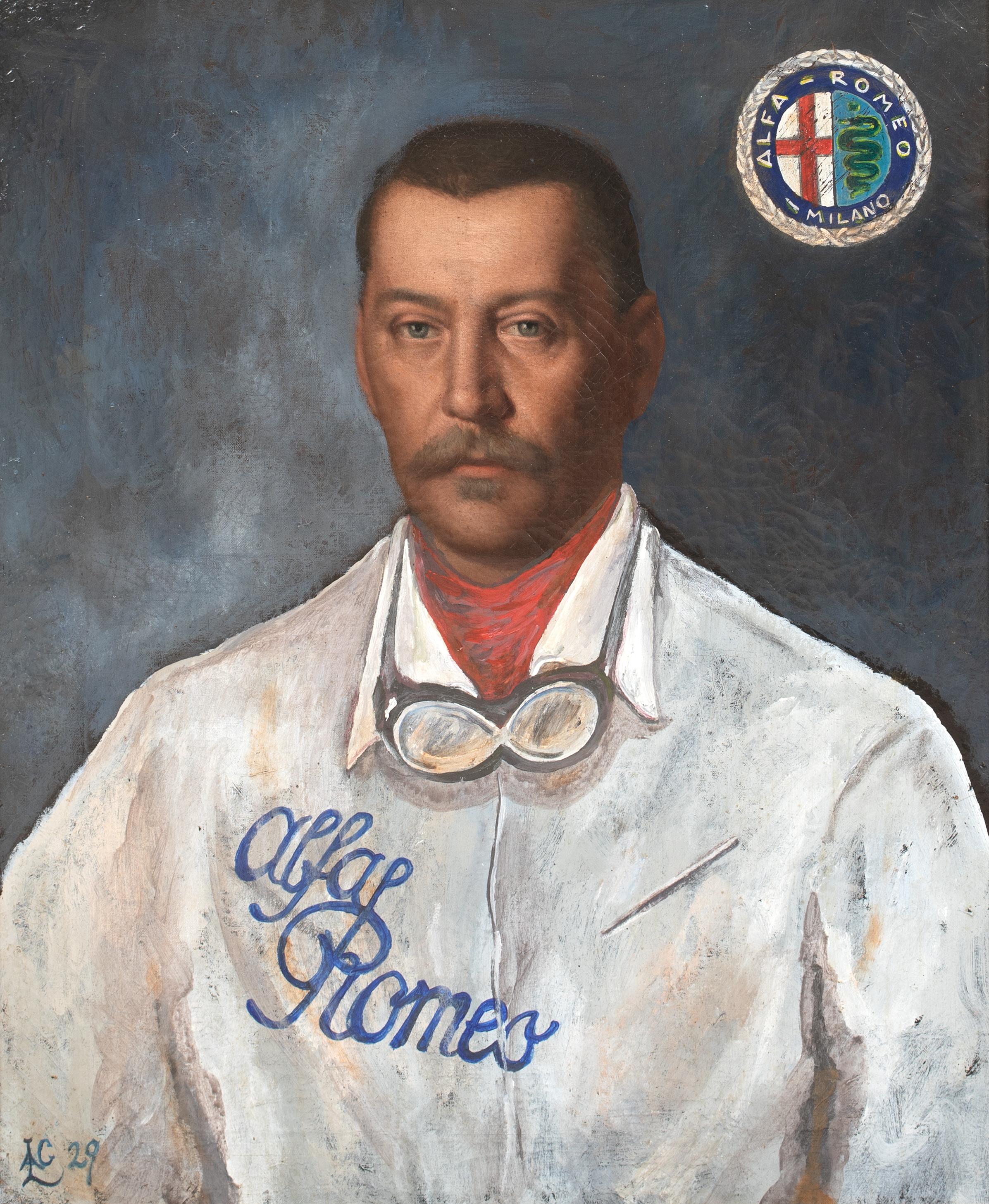 Porträt von Victor Rigal, Alfa Romeo Racing Team, datiert 1929  LAC mit Monogramm (Beige), Portrait Painting, von Unknown
