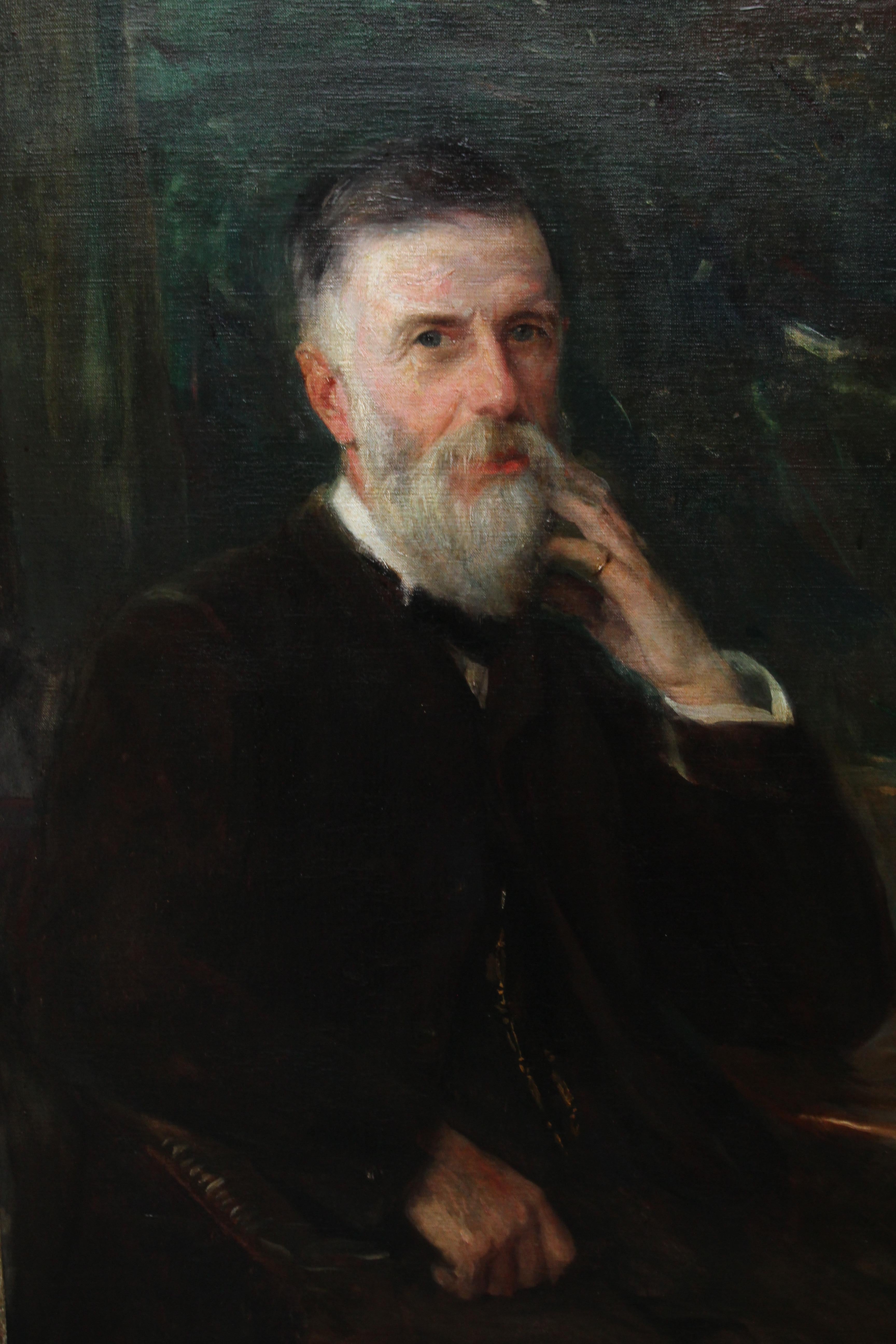 Portrait of William Broom - Scottish Edwardian art male portrait oil painting (Schwarz), Portrait Painting, von Unknown