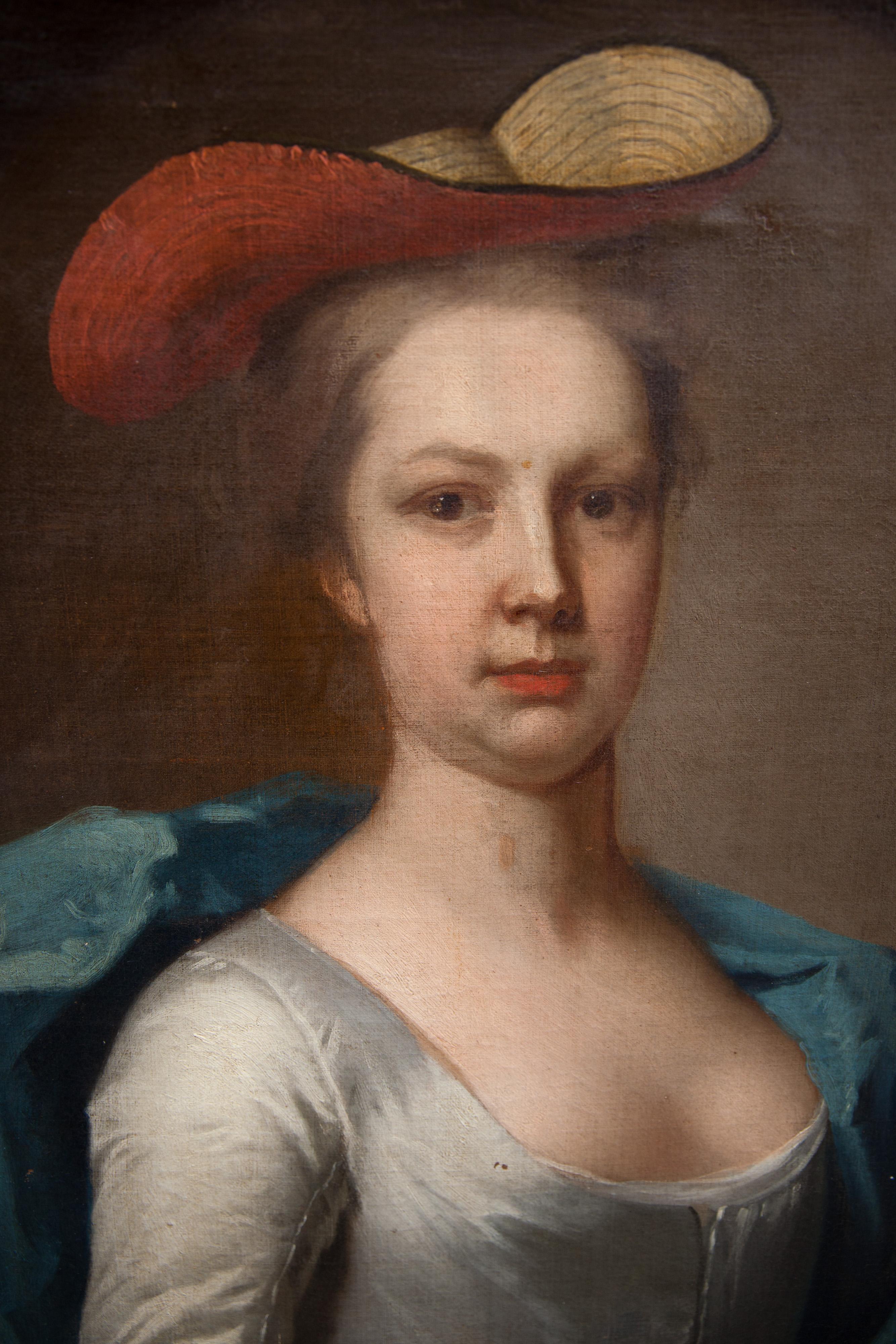 Portrait of Young English aristocrat with Straw Hat. English School circa 1720 For Sale 5