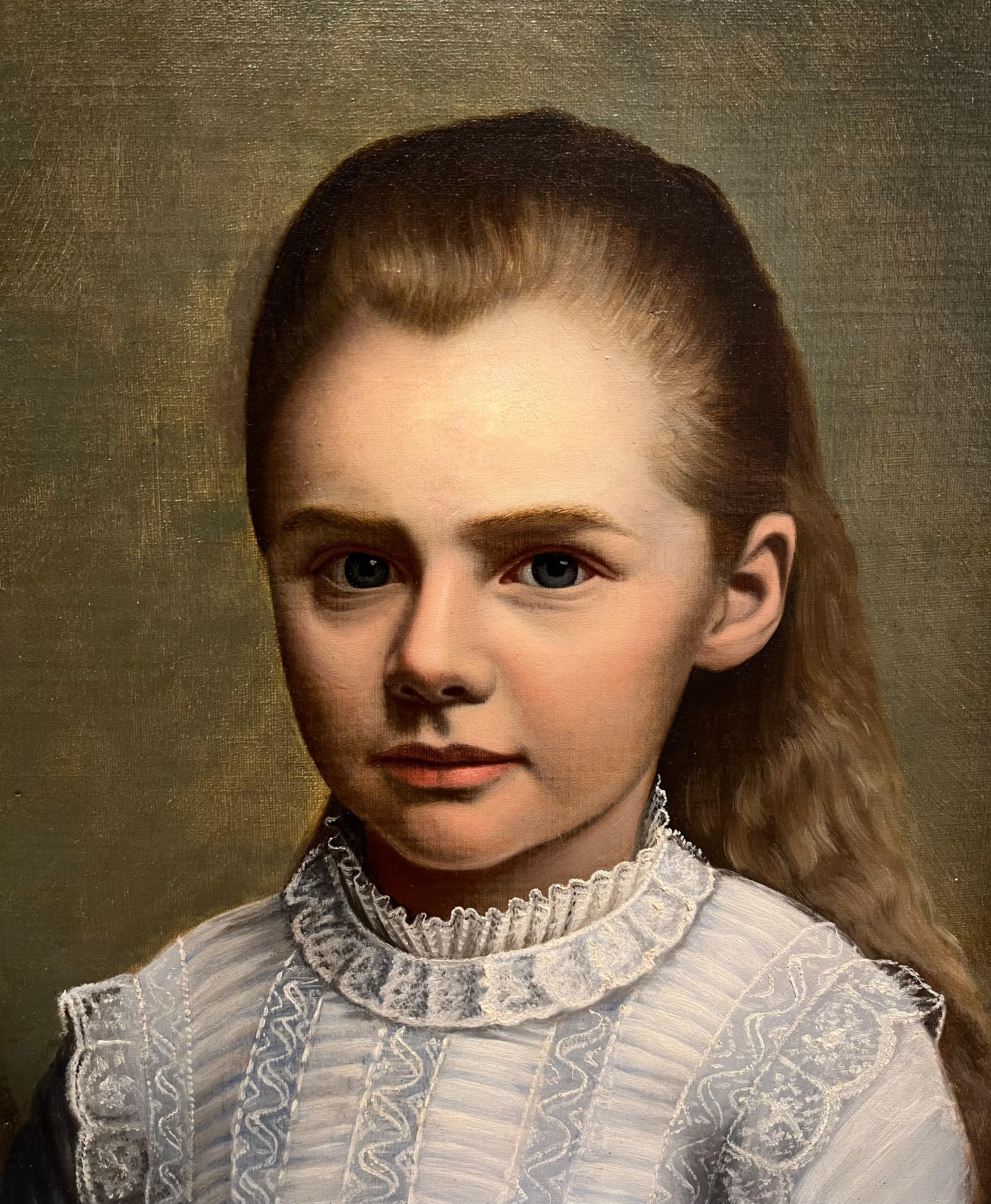 Portrait of Young Girl in Blue Dress For Sale 1