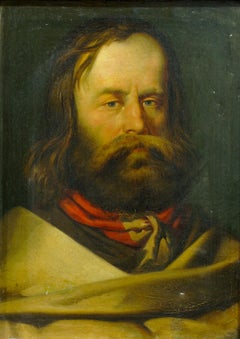 Portrait of Young Giuseppe Garibaldi - Oil on Canvas 19th Century