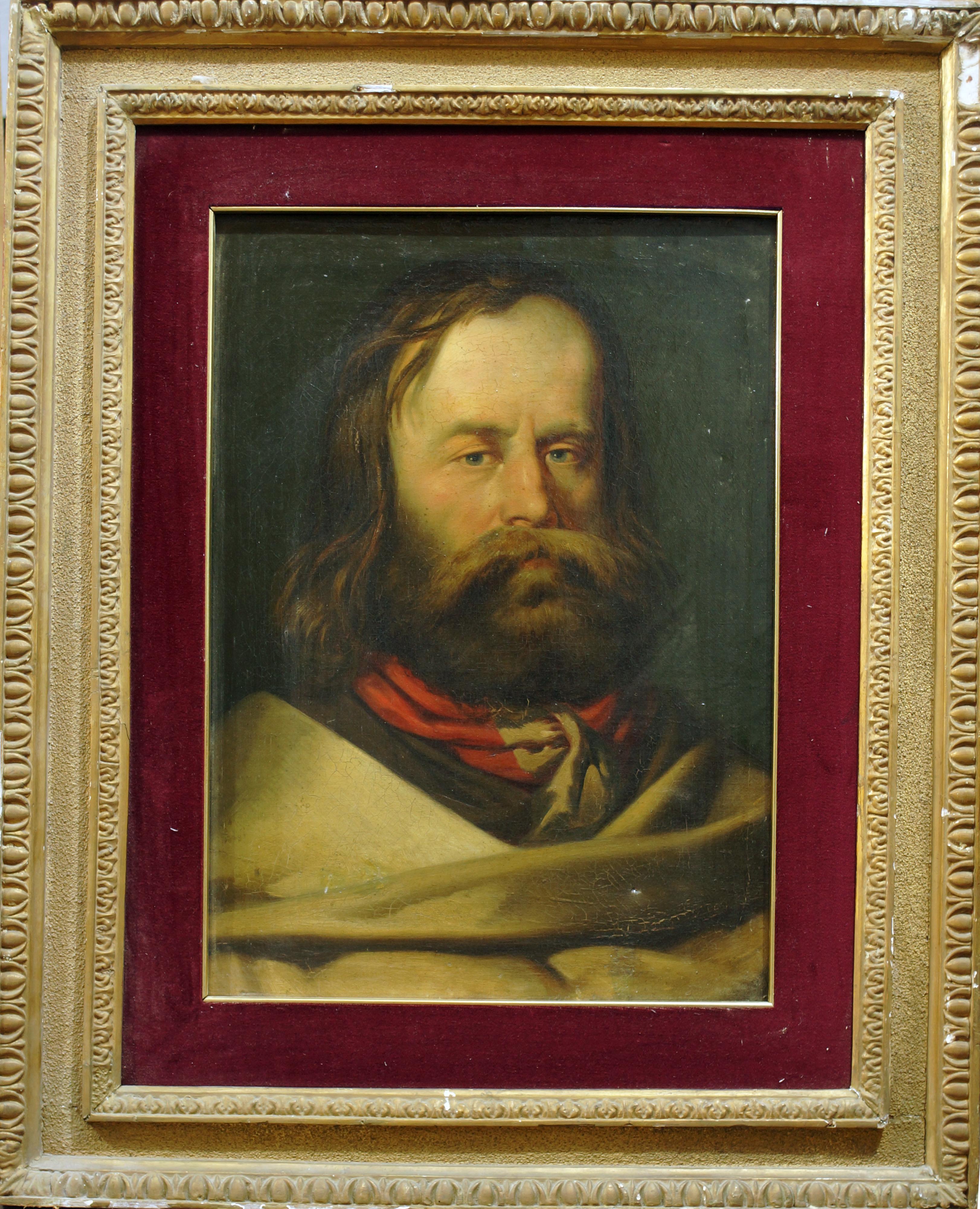 Portrait of Young Giuseppe Garibaldi - Oil on Canvas 19th Century