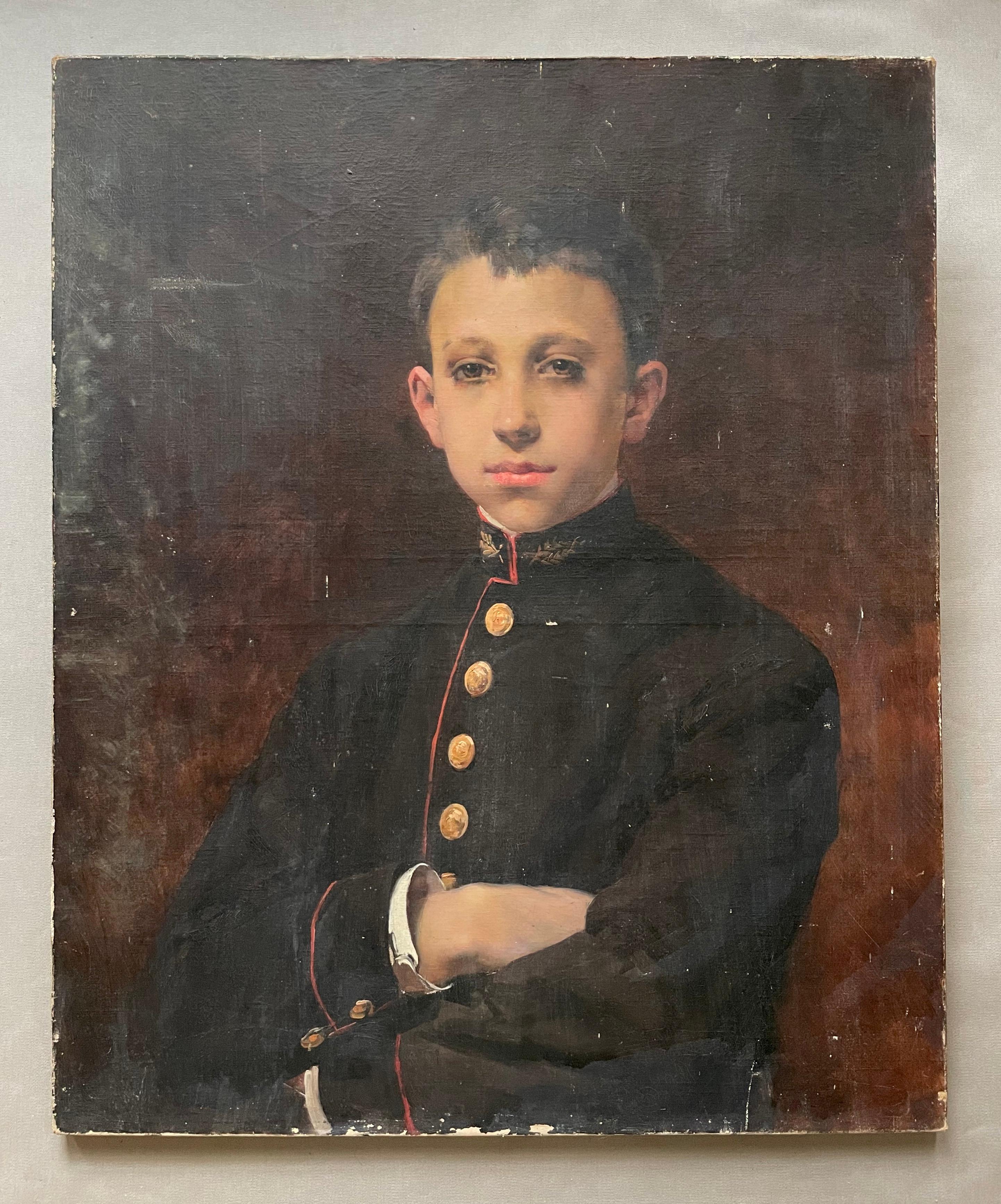 Portrait Of Young Man In Uniform, Oil On Canvas 19th Century - Painting by Unknown