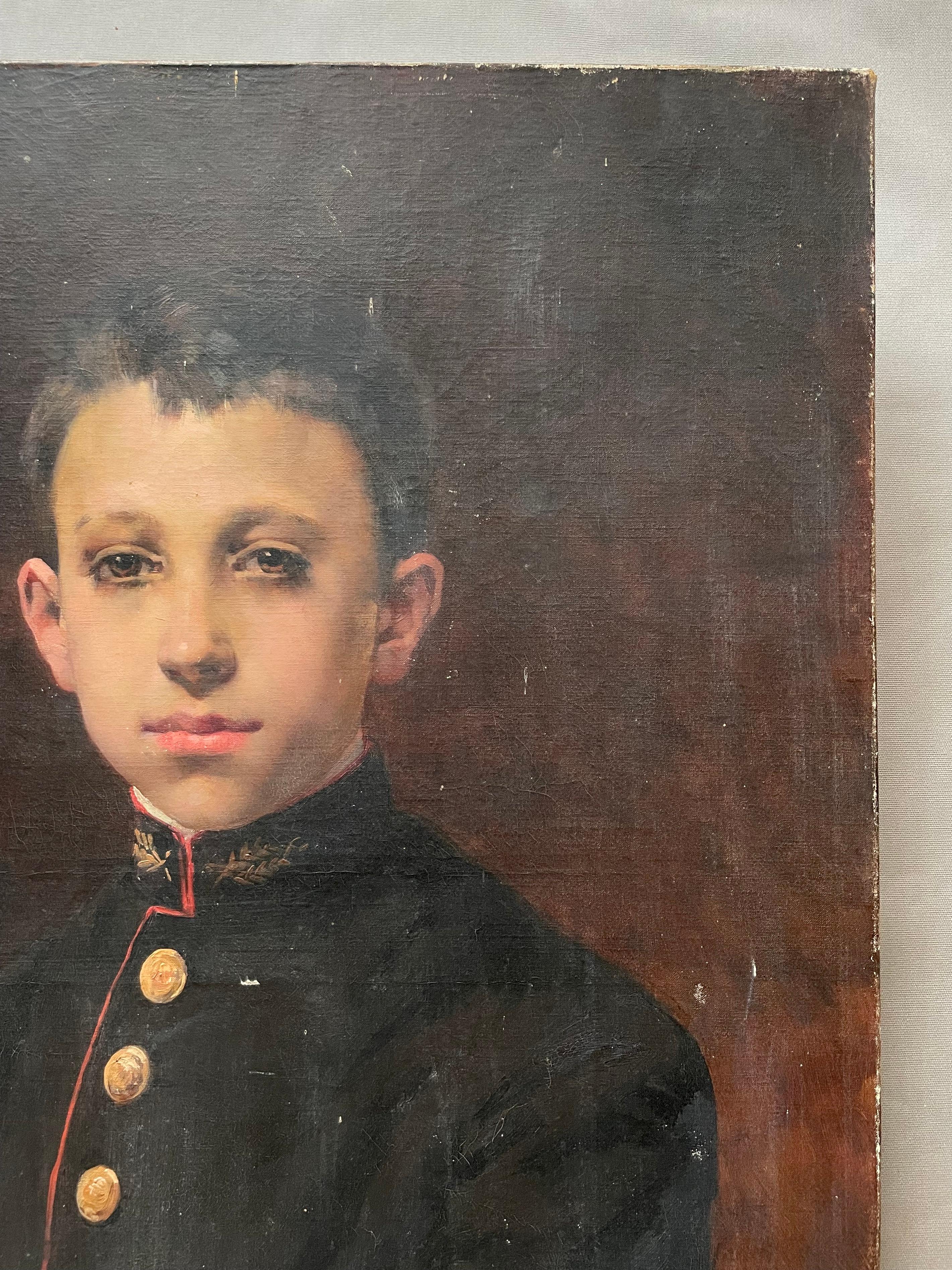 Portrait Of Young Man In Uniform, Oil On Canvas 19th Century 1