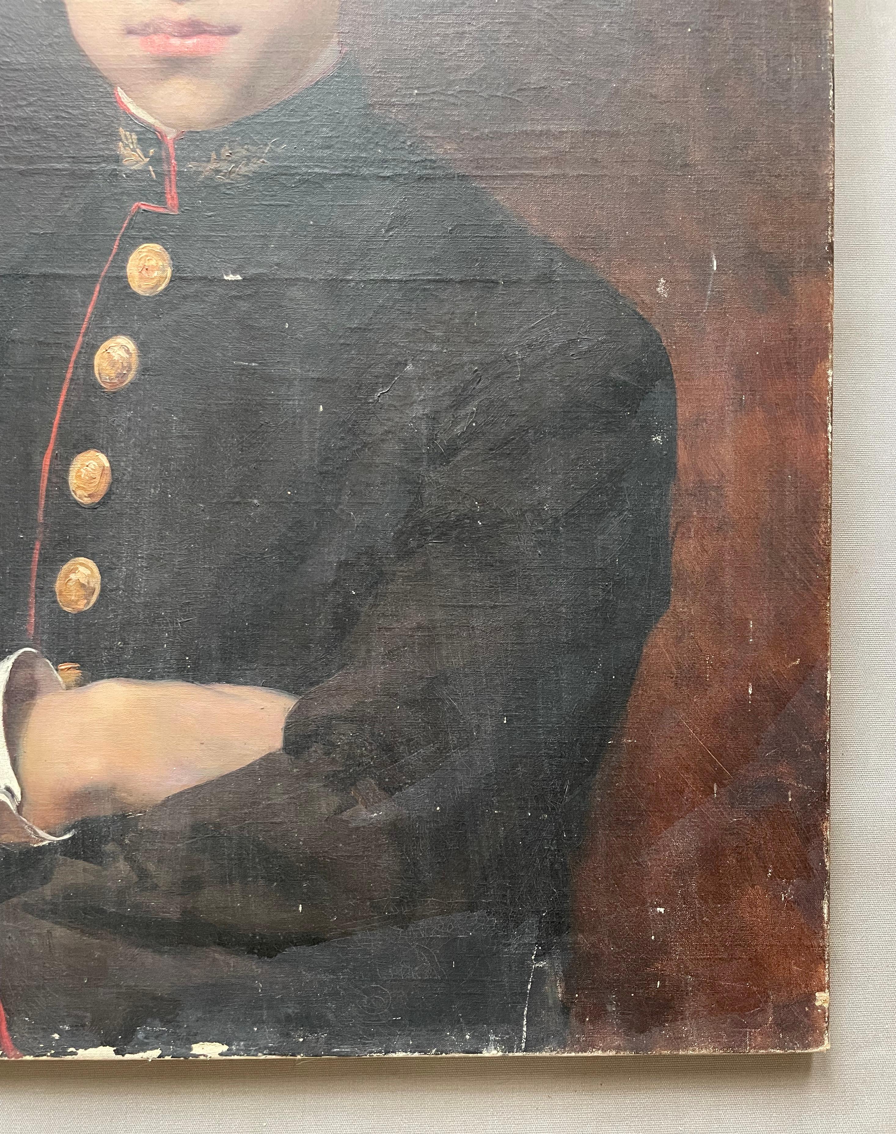 Portrait Of Young Man In Uniform, Oil On Canvas 19th Century 2