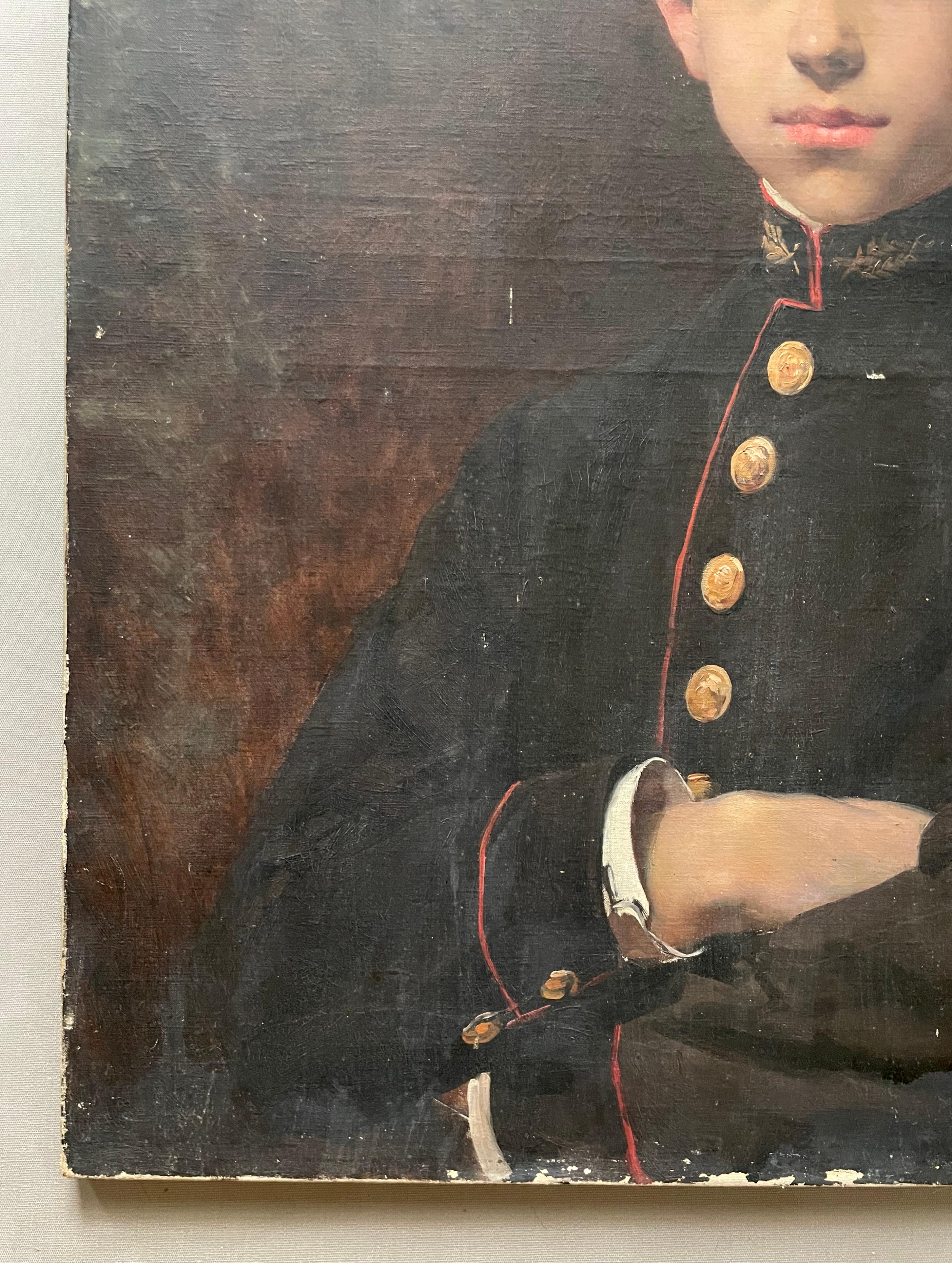 Portrait Of Young Man In Uniform, Oil On Canvas 19th Century 3