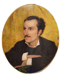 Antique  Portrait of Young Man with Mustache - 20th Century - Painting - Modern