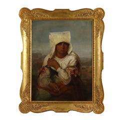 Antique Portrait of Young Woman from the Lower Class Mid 1800s, Italian painting