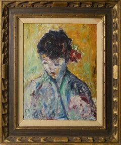 Portrait of Young Woman Kimono with Rose