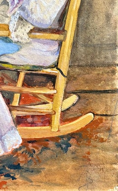 Portrait of Young Woman Sewing in a Rocking Chair