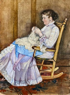 Portrait of Young Woman Sewing in a Rocking Chair