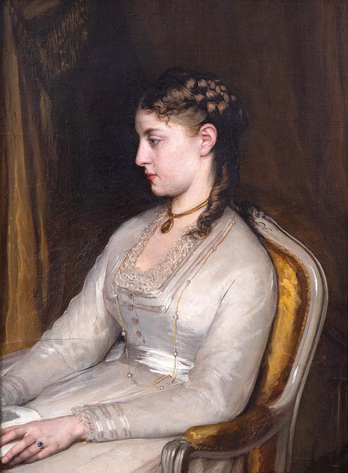 Ritratto di giovane donna che legge - Painting di Unknown