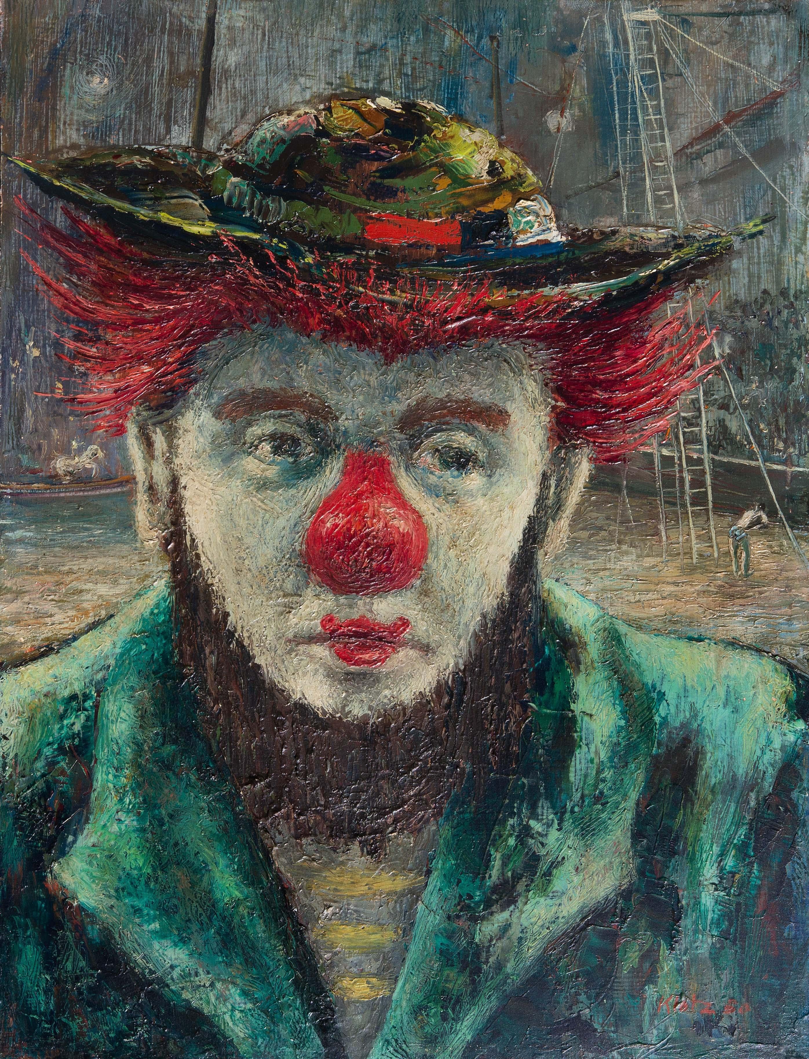 Peinture impressionniste de portrait de clown de cirque, 1950 