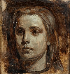 Antique Portrait Study of a Young Woman, Oil on paper, 19th Century