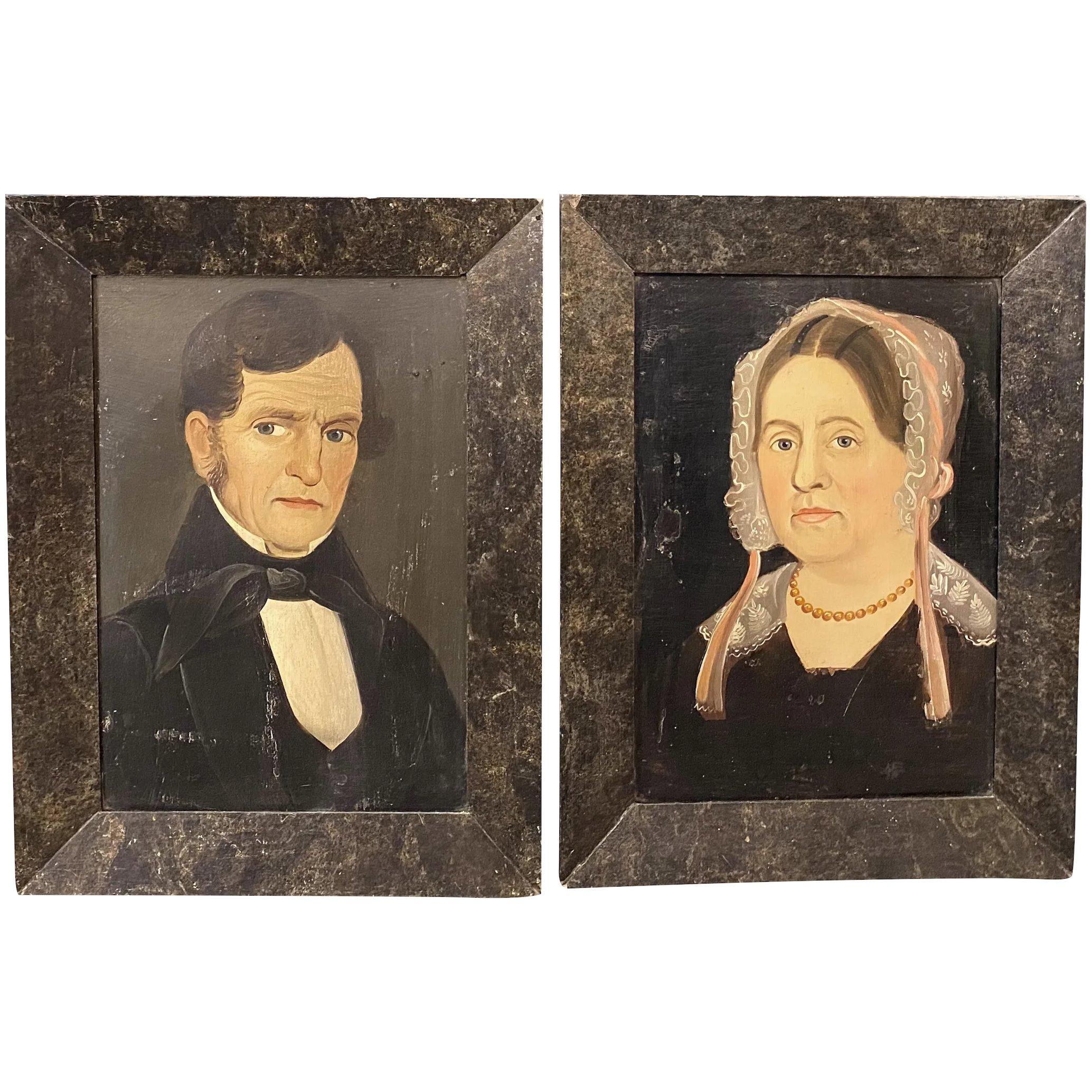 Unknown Portrait Painting – Vor der Hamblin School Porträts von John & Sally Eaton, Eltern von A.H. Harris 