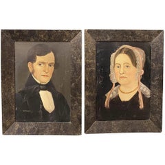 Antique Prior- Hamblin School Portraits of John & Sally Eaton, Parents of A.H. Harris
