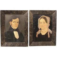 Antique Prior- Hamblin School Portraits of John & Sally Eaton, Parents of A.H. Harris 