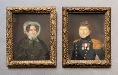 Portraits Of Monsieur And Madame De Faultrier, Gouaches Late 19th Century