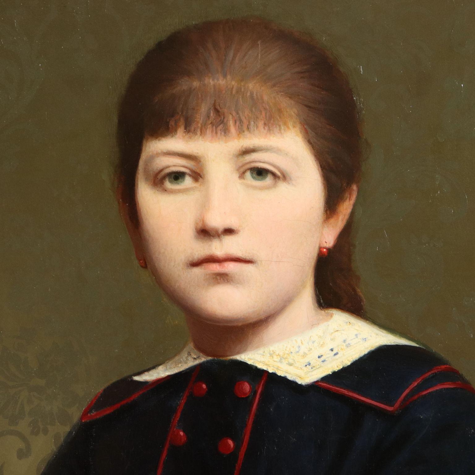 Portray of Young Girl Oil on Canvas 19th Century - Black Portrait Painting by Unknown