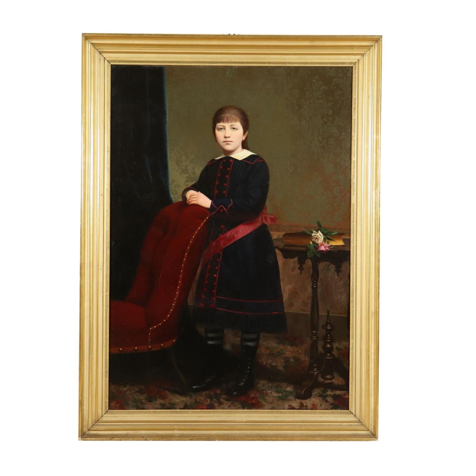 Unknown Portrait Painting - Portray of Young Girl Oil on Canvas 19th Century