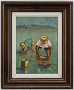 Portuguese School 1979 Oil - Fishing in the Shallows