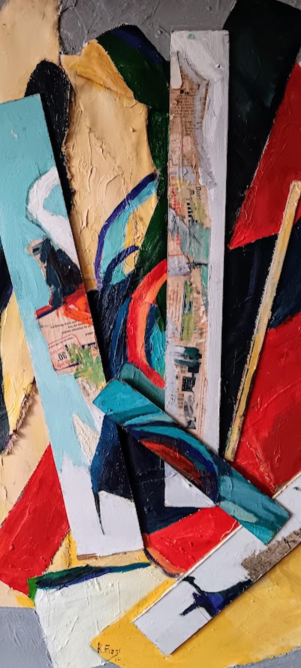 Composizione post cubista di Eric K.K. Fiazi, collage, incorniciato - Mixed Media Art Cubismo di Unknown