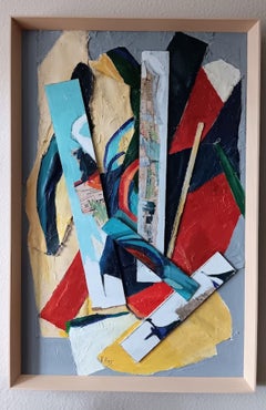 Composizione post cubista di Eric K.K. Fiazi, collage, incorniciato