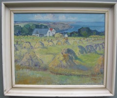 Post Impressionist:/ Modernist:  Field of Haystacks near the Coast oil c1950
s