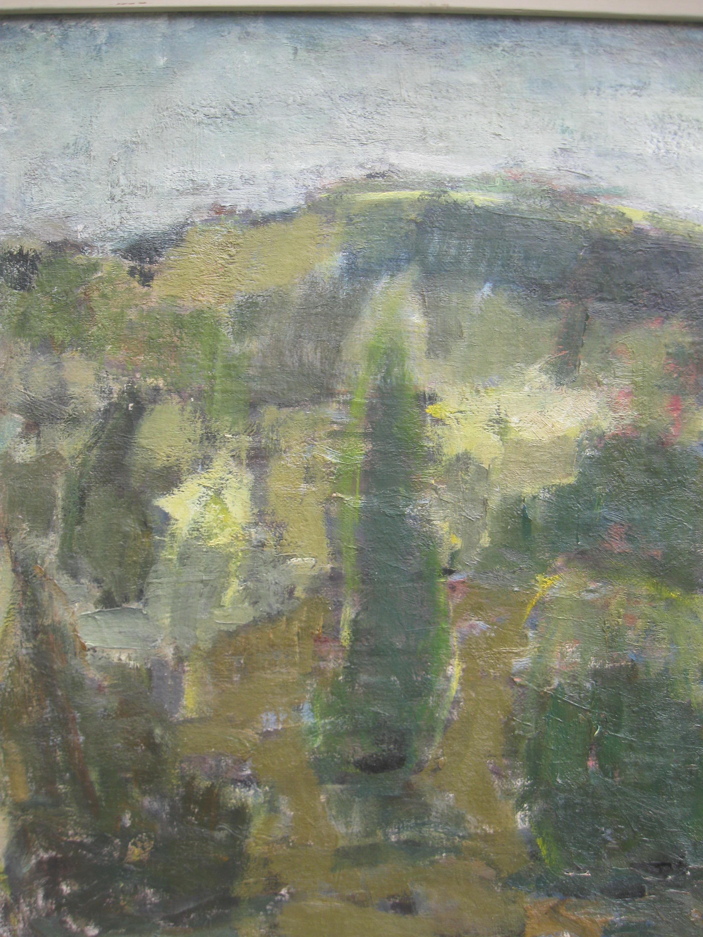 Postimpressionistischer/moderner Maler; „Hilly Landschaft mit Ruinen“, Öl, um 1952 (Post-Impressionismus), Painting, von Unknown