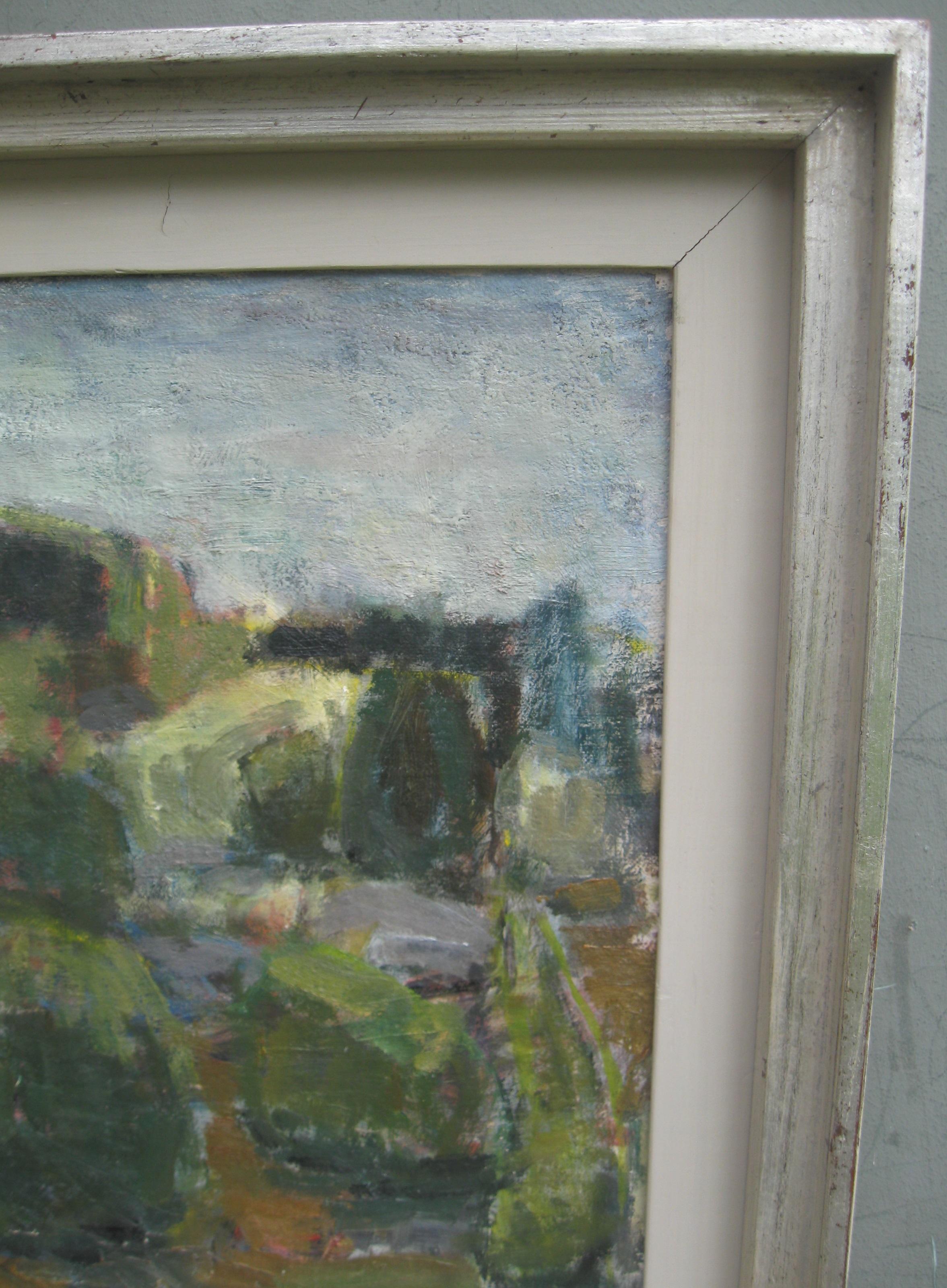 A fine mid 20thCentury Modernist/Post Impressionist Landscape circa 1952
oil on canvas 46cmx54cm
Good quality silver gilt gallery frame 59cmx68cm
Painted by Thure Wahlstrom (1908- ? ). Signed and dated lower right
Hilly landscape in sunlight.
Almost