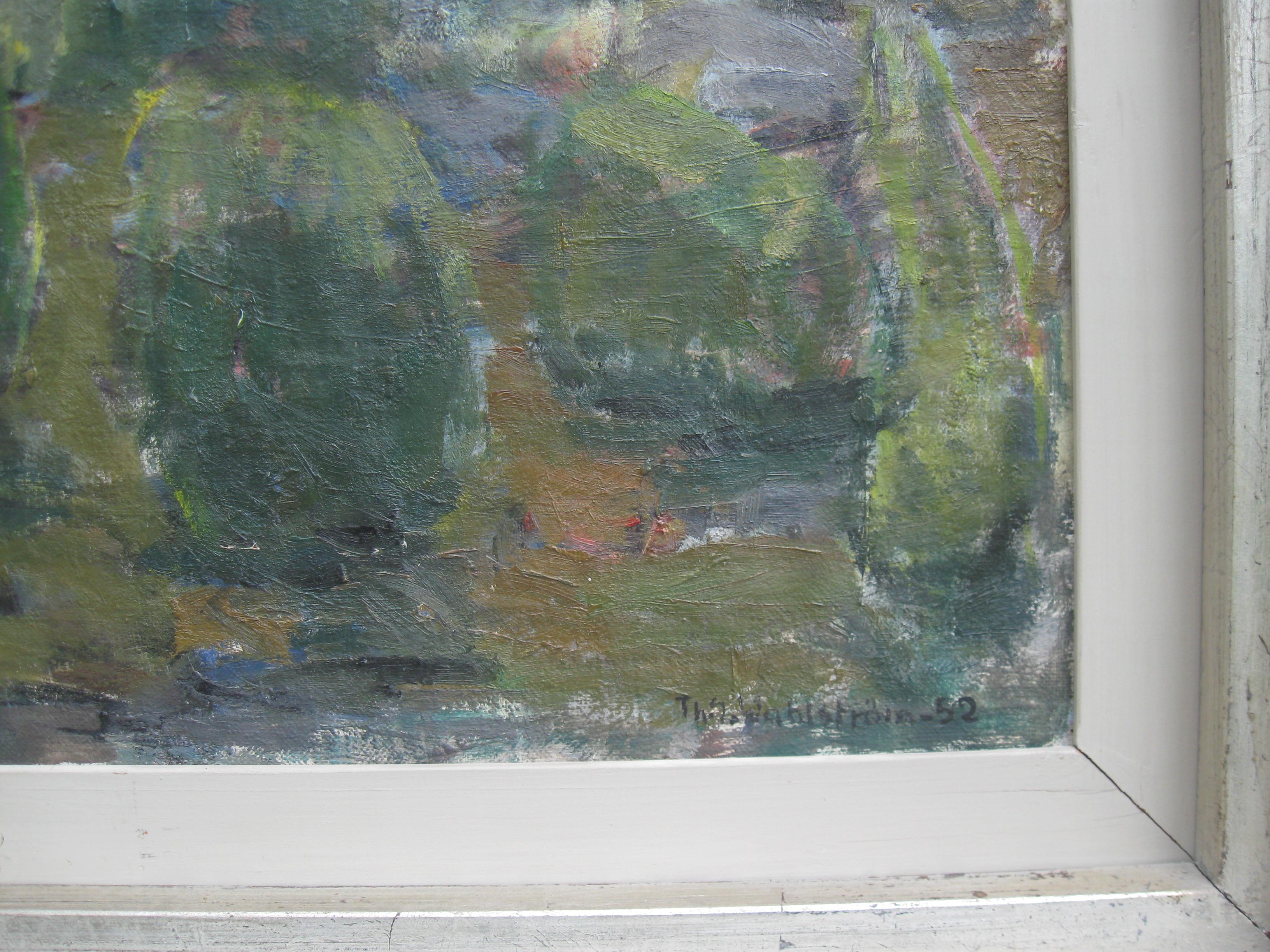 Post Impressionist/ Modernist; 'Hilly Landscape with Ruins' oil circa 1952 For Sale 1