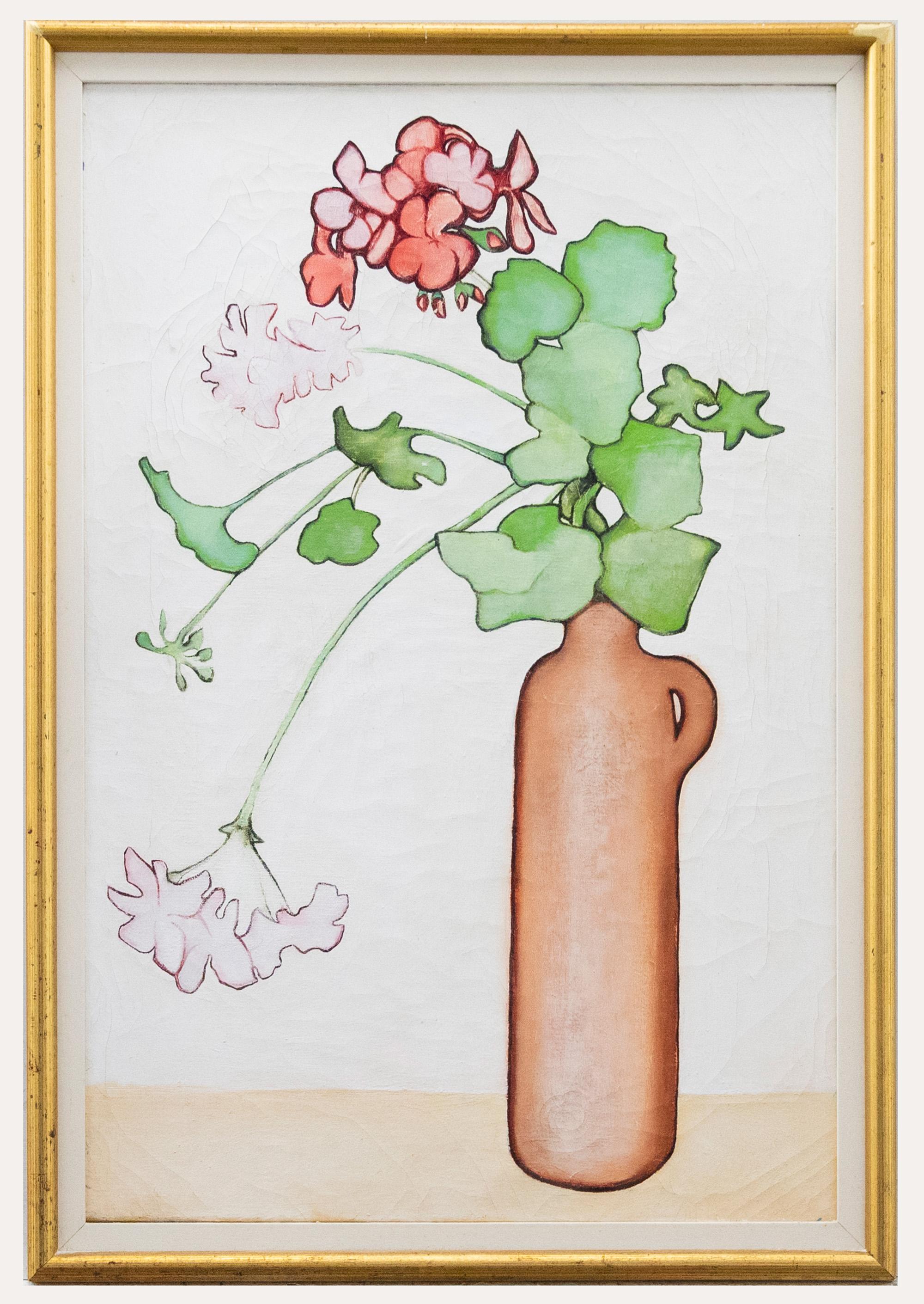 Unknown Still-Life Painting - Post War School Mid 20th Century Oil - Geraniums and Carnations