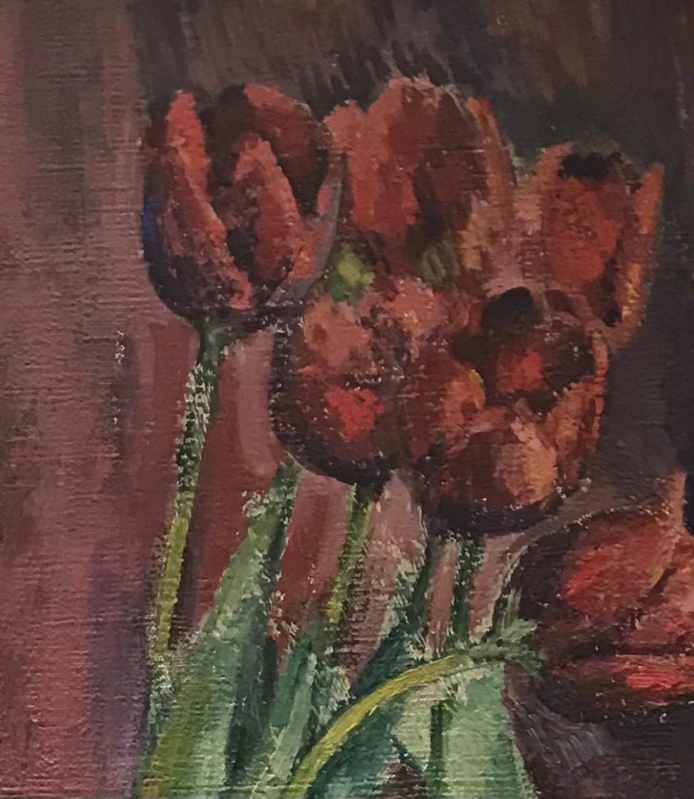 Potted daffodils - Still life oil on canvas  - Academic Painting by Unknown