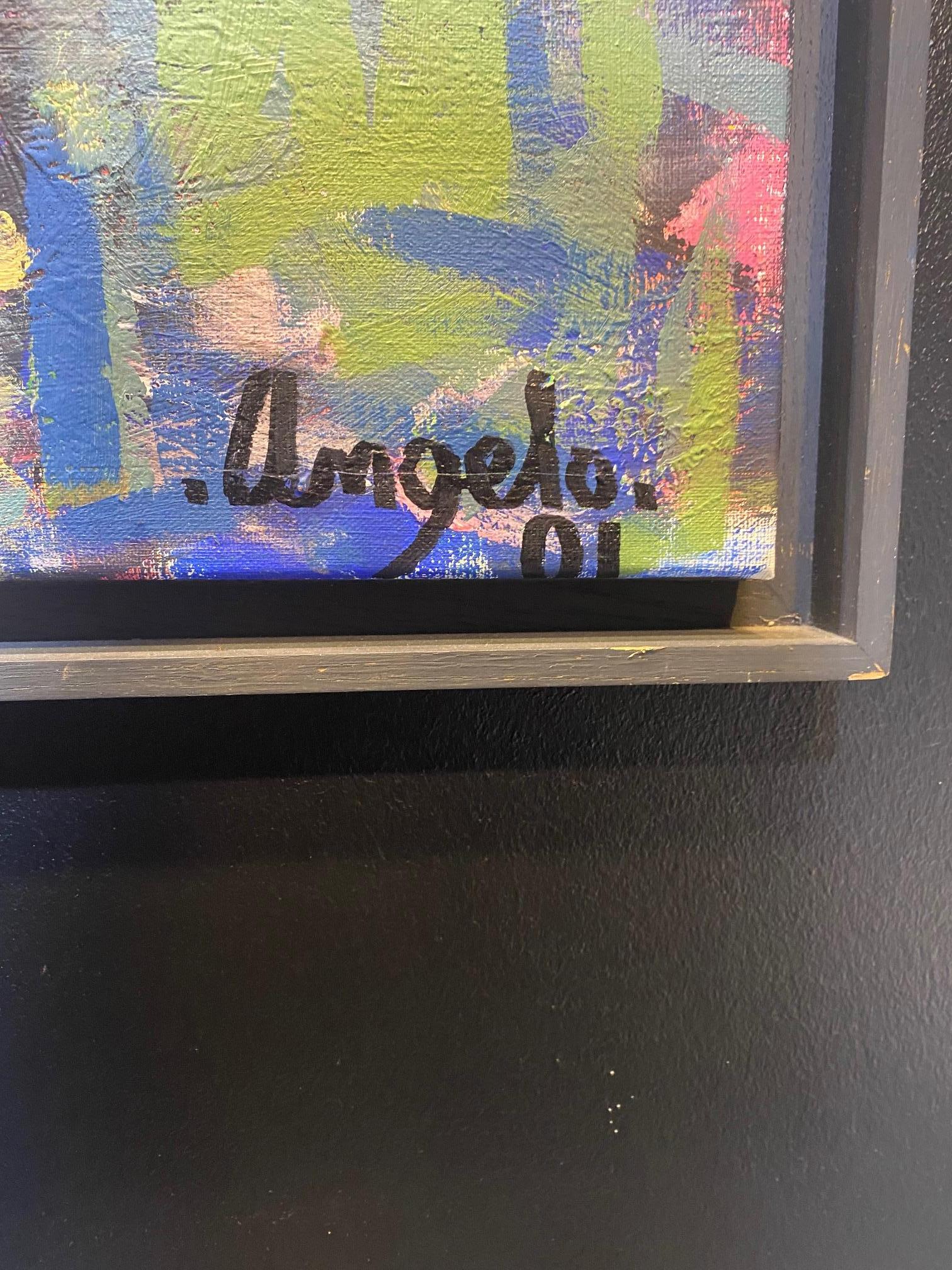 „Pourquoi partir puisque je t'aime“ von Angelo – Öl auf Leinwand 83x96cm (Grau), Abstract Painting, von Unknown