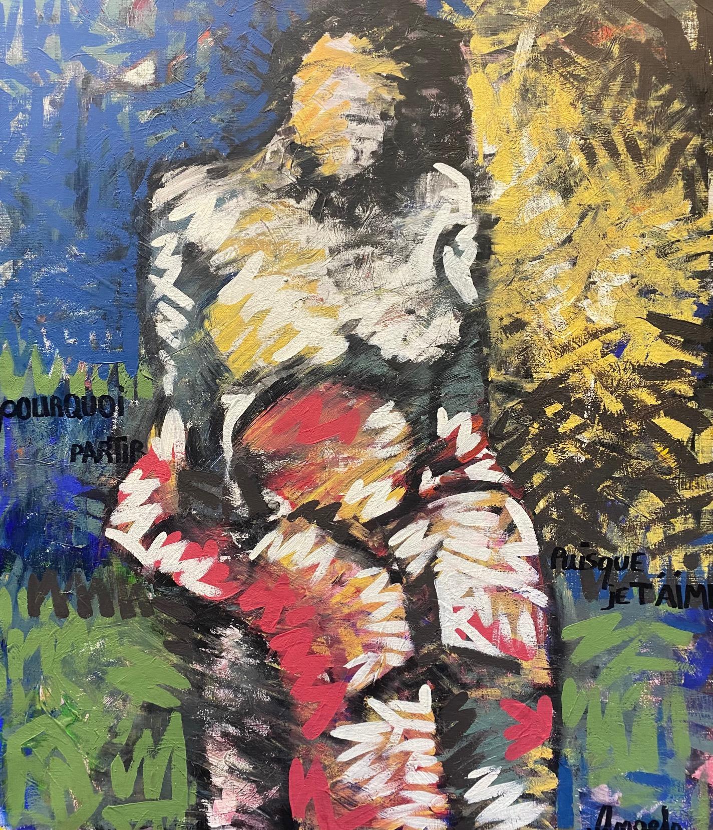 "Pourquoi partir puisque je t'aime" di Angelo - Olio su tela 83x96cm