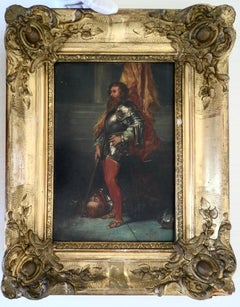 Antique Pre-Raphaelite painter, portrait of warrior