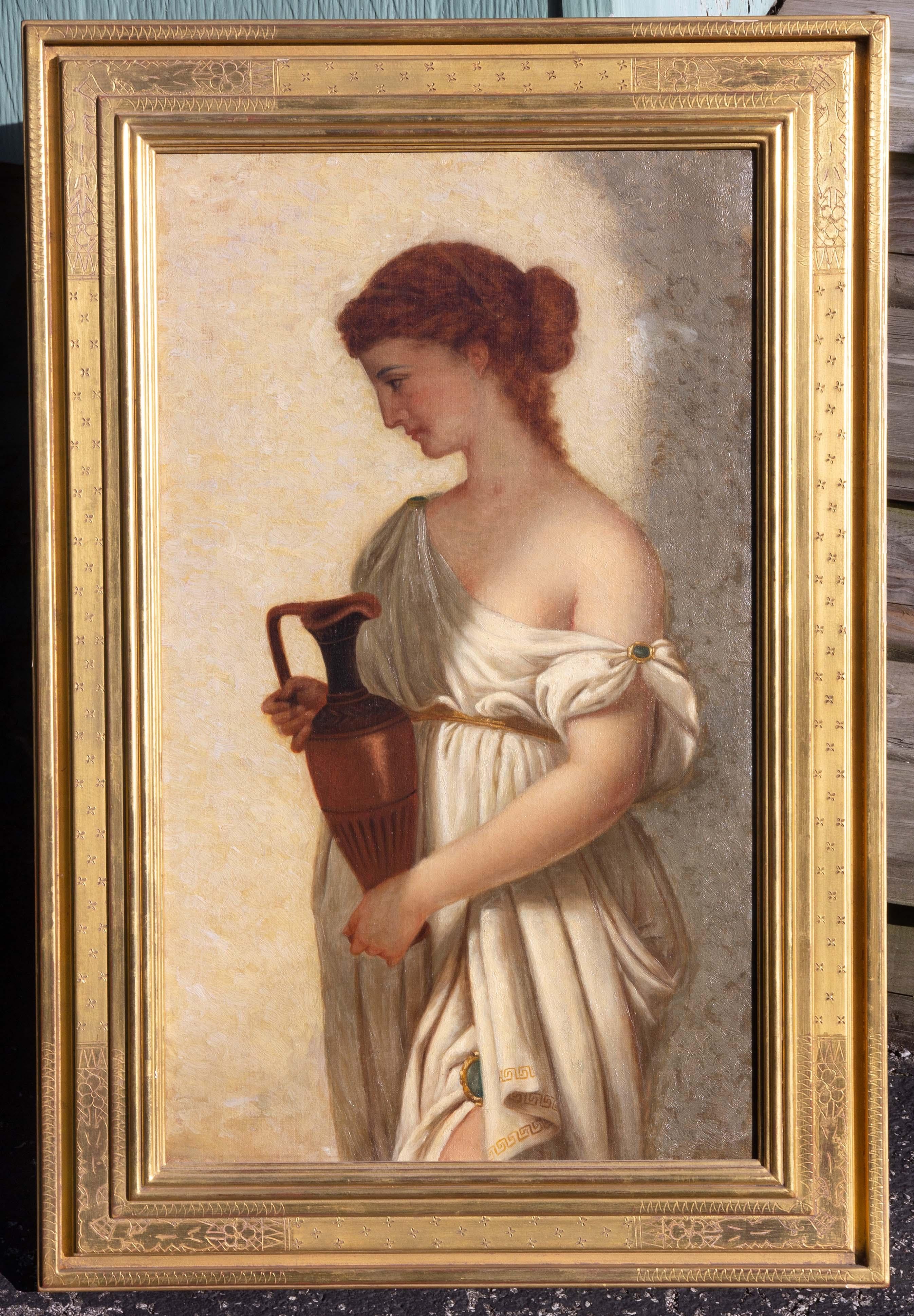 Pre-Raphaelite Portrait Painting of a Grecian Woman  British American Circa 1874 1