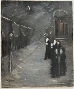 Pre War European Hasidic Rabbi Kiddush Levana (Moon) German Judaica Oil Painting