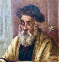 Pre War European Hasidic Rabbi Portrait German Judaica Oil Painting