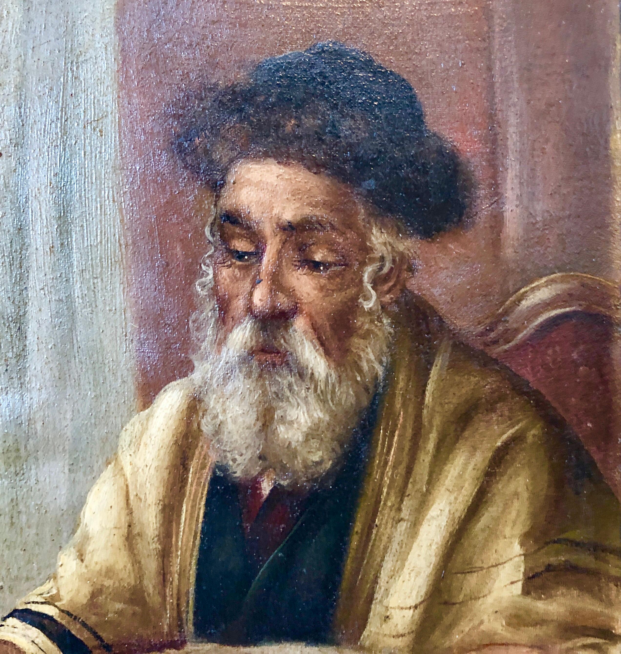 Ritratto di rabbino chassidico europeo prima della guerra Pittura a olio ebraica tedesca - Painting di Unknown