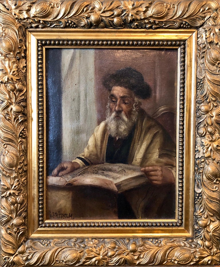 It is an oil on canvas wrapped board. size includes frame.
Sensitive Portrait of Jewish Chassidic religious scholar at study or prayer.
Rare Pre World War II (Pre Holocaust) Judaica Art. European Judaic art from this period is exceedingly rare.