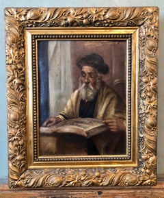 Antique Pre War European Hasidic Rabbi Portrait German Judaica Oil Painting