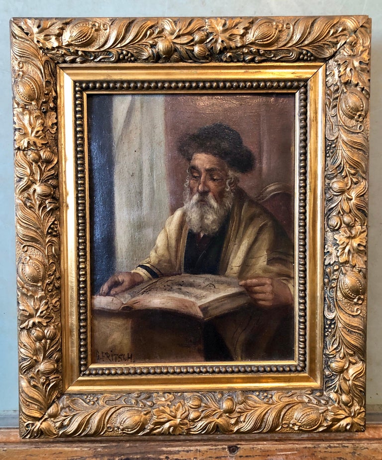 Unknown Figurative Painting - Pre War European Hasidic Rabbi Portrait German Judaica Oil Painting